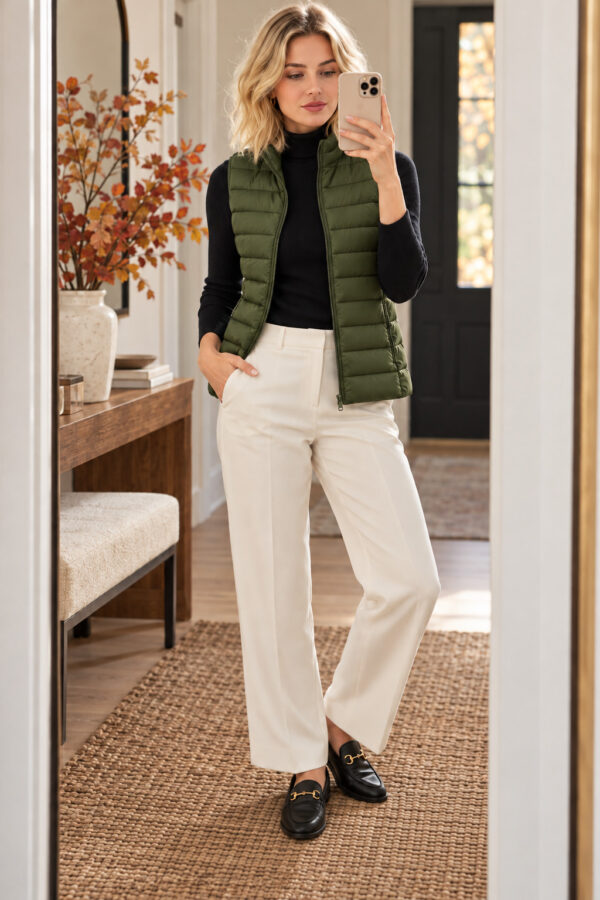 Women’s Lightweight Quilted Puffer Vest with Stand Collar