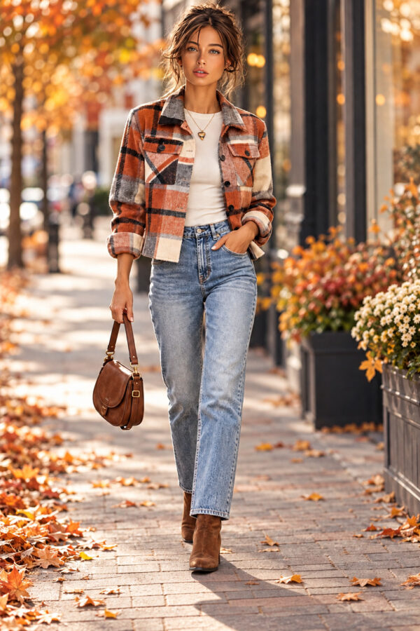 Zeagoo Women’s Cropped Plaid Flannel Shirt Jacket